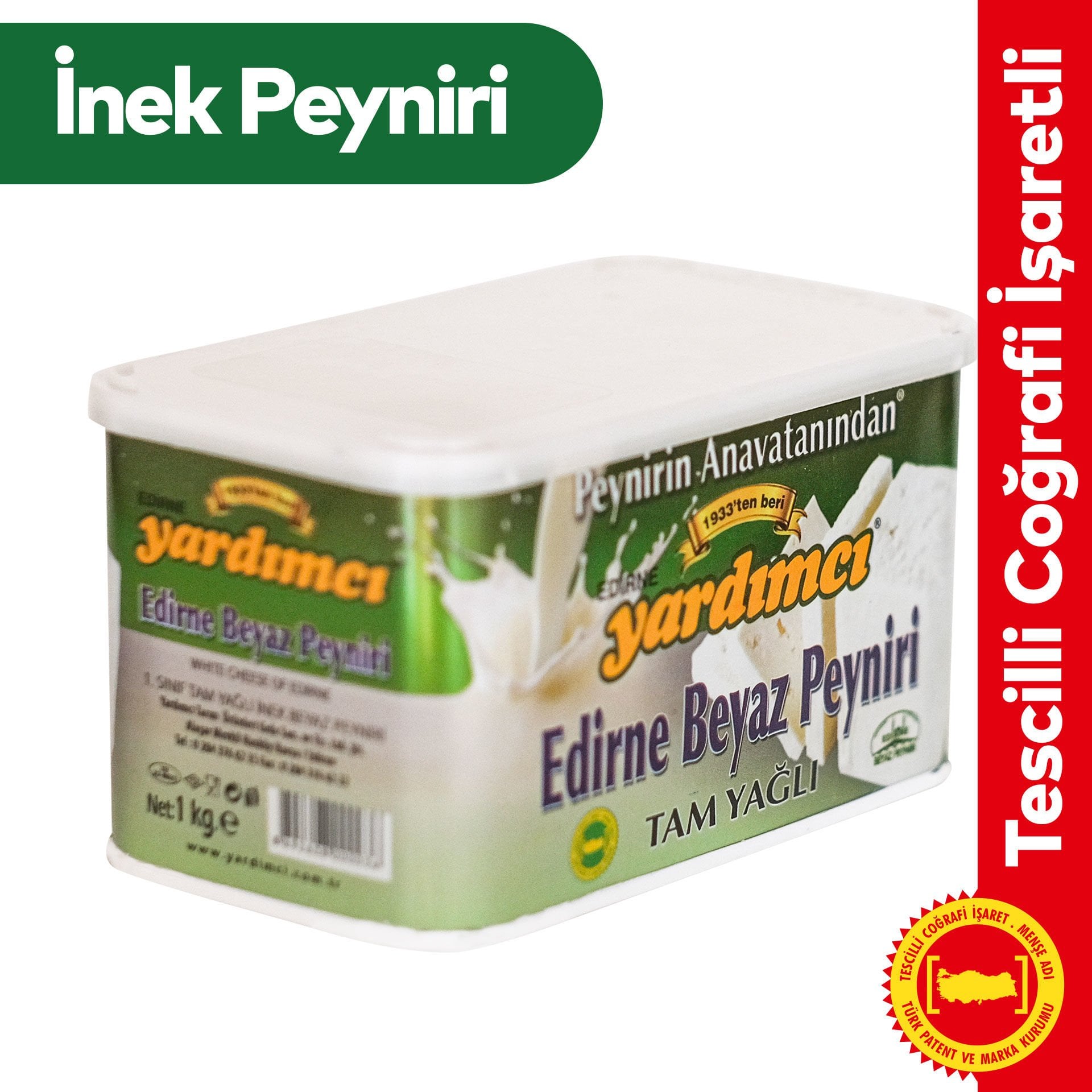 Edirne Beyaz Peyniri Tam Yağlı Sert İnek 1 Kg Teneke (Orta Sert)